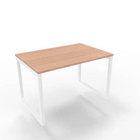 Scrivania piano noce canaletto 120x80xH.75 cm gamba ad anello acciaio bianco linea Practika P2 – ECSAT120-NO-I