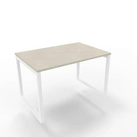 Scrivania piano cemento 120x80xH.75 cm gamba ad anello in acciaio bianco linea Practika P2 Quadrifoglio – ECSAT120-CL-I