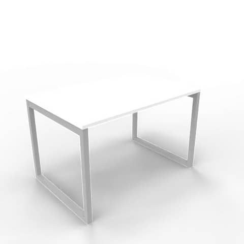 Scrivania piano bianco 120x80xH.75 cm gamba ad anello in acciaio argento linea Practika P2 Quadrifoglio – ECSAT120-BA-A