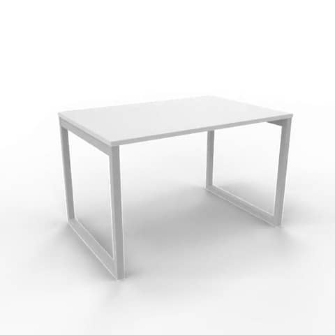 Scrivania piano grigio 120x80xH.75 cm gamba ad anello in acciaio argento linea Practika P2 Quadrifoglio – ECSAT120-GR-A