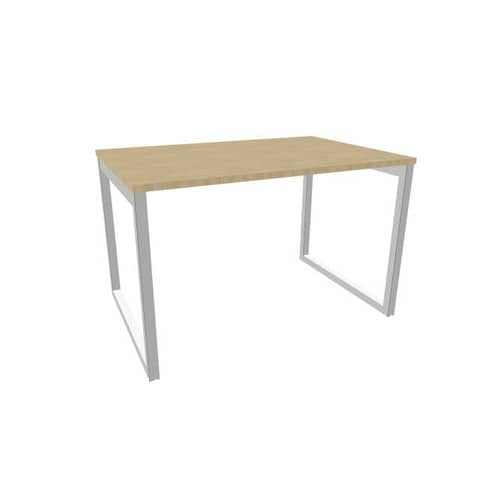 Scrivania piano rovere 120x80xH.75 cm gamba ad anello in acciaio argento linea Practika P2 Quadrifoglio – ECSAT120-RK-A