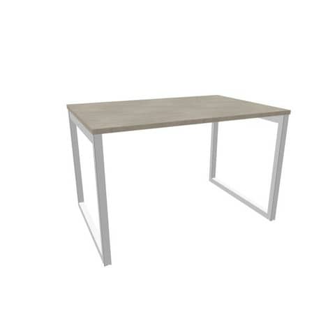 Scrivania piano cemento 120x80xH.75 cm gamba ad anello in acciaio argento linea Practika P2 Quadrifoglio – ECSAT120-CL-A