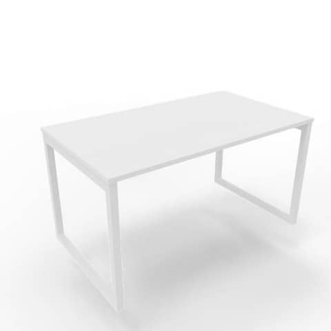 Scrivania piano bianco 140x80xH.75 cm gamba ad anello in acciaio bianco linea Practika P2 Quadrifoglio – ECSAT140-BA-I
