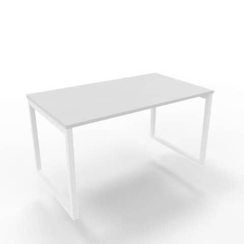 Scrivania piano grigio 140x80xH.75 cm gamba ad anello in acciaio bianco linea Practika P2 Quadrifoglio – ECSAT140-GR-I