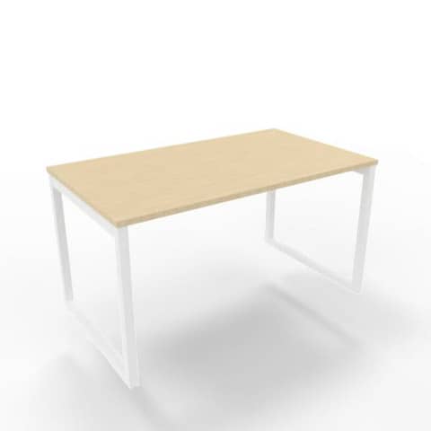 Scrivania piano rovere 140x80xH.75 cm gamba ad anello in acciaio bianco linea Practika P2 Quadrifoglio – ECSAT140-RK-I