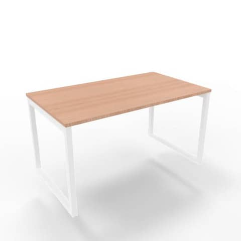 Scrivania piano noce canaletto 140x80xH.75 cm gamba ad anello acciaio bianco linea Practika P2 – ECSAT140-NO-I