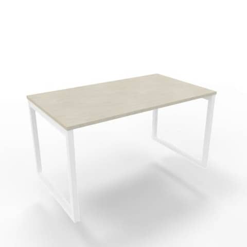 Scrivania piano cemento 140x80xH.75 cm gamba ad anello in acciaio bianco linea Practika P2 Quadrifoglio – ECSAT140-CL-I