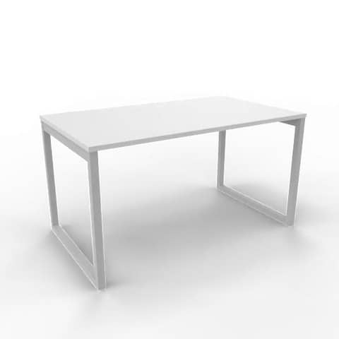 Scrivania piano grigio 140x80xH.75 cm gamba ad anello in acciaio argento linea Practika P2 Quadrifoglio – ECSAT140-GR-A
