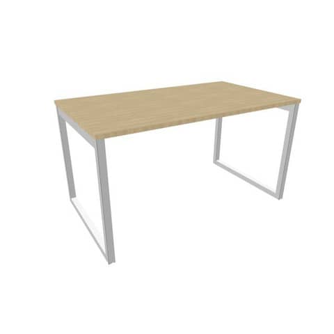 Scrivania piano rovere 140x80xH.75 cm gamba ad anello in acciaio argento linea Practika P2 Quadrifoglio – ECSAT140-RK-A