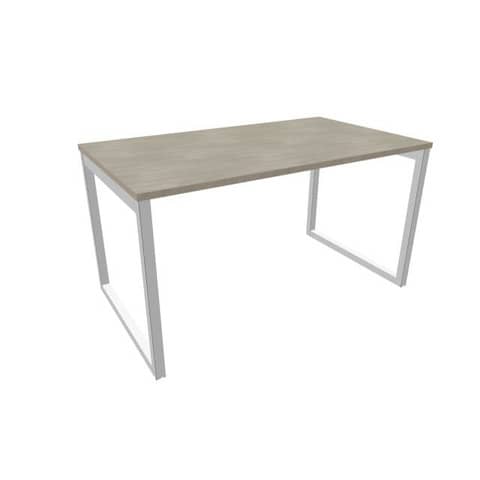 Scrivania piano cemento 140x80xH.75 cm gamba ad anello in acciaio argento linea Practika P2 Quadrifoglio – ECSAT140-CL-A