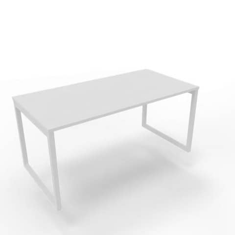Scrivania piano bianco 160x80xH.75 cm gamba ad anello in acciaio bianco linea Practika P2 Quadrifoglio – ECSAT160-BA-I