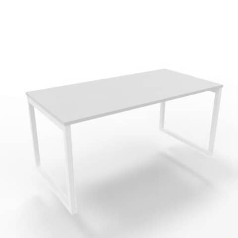 Scrivania piano grigio 160x80xH.75 cm gamba ad anello in acciaio bianco linea Practika P2 Quadrifoglio – ECSAT160-GR-I