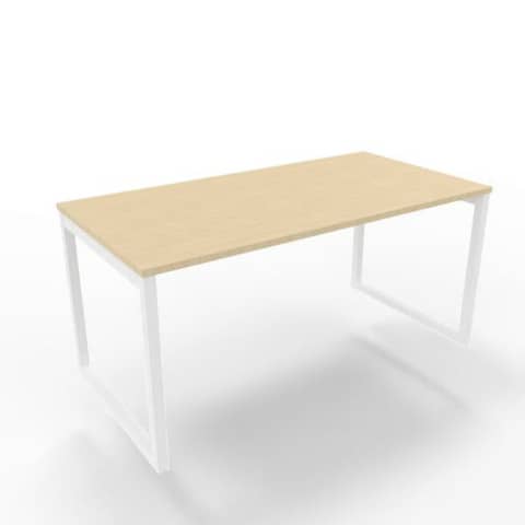 Scrivania piano rovere 160x80xH.75 cm gamba ad anello in acciaio bianco linea Practika P2 Quadrifoglio – ECSAT160-GR-I