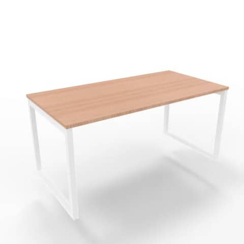 Scrivania piano noce canaletto 160x80xH.75 cm gamba ad anello acciaio bianco linea Practika P2 – ECSAT160-NO-I