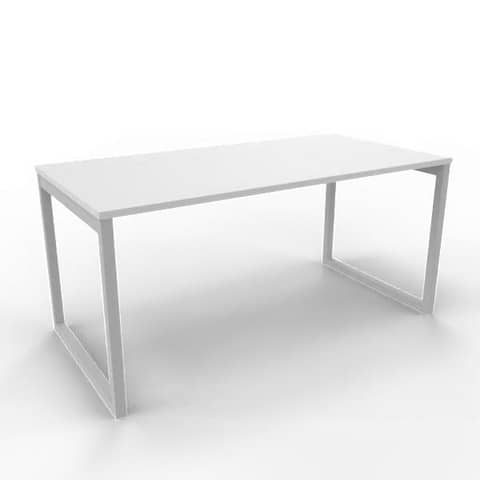 Scrivania piano grigio 160x80xH.75 cm gamba ad anello in acciaio argento linea Practika P2 Quadrifoglio – ECSAT160-GR-A