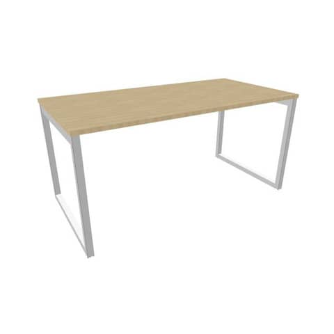 Scrivania piano rovere 160x80xH.75 cm gamba ad anello in acciaio argento linea Practika P2 Quadrifoglio – ECSAT160-RK-A