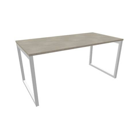 Scrivania piano cemento 160x80xH.75 cm gamba ad anello in acciaio argento linea Practika P2 Quadrifoglio – ECSAT160-CL-A