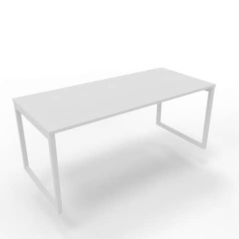 Scrivania piano bianco 180x80xH.75 cm gamba ad anello in acciaio bianco linea Practika P2 Quadrifoglio – ECSAT180-BA-I