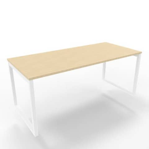 Scrivania piano rovere 180x80xH.75 cm gamba ad anello in acciaio bianco linea Practika P2 Quadrifoglio – ECSAT180-RK-I