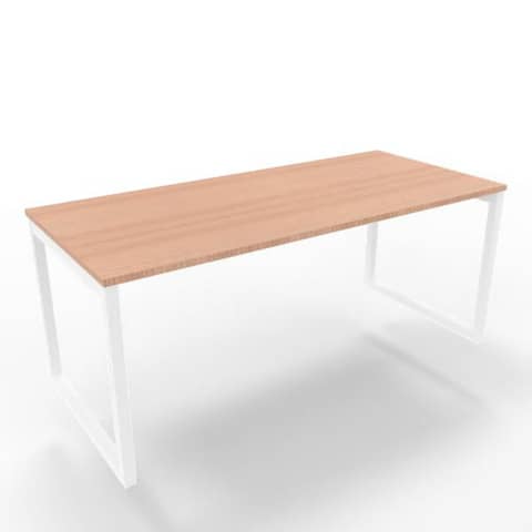 Scrivania piano noce canaletto 180x80xH.75 cm gamba ad anello acciaio bianco linea Practika P2 – ECSAT180-NO-I
