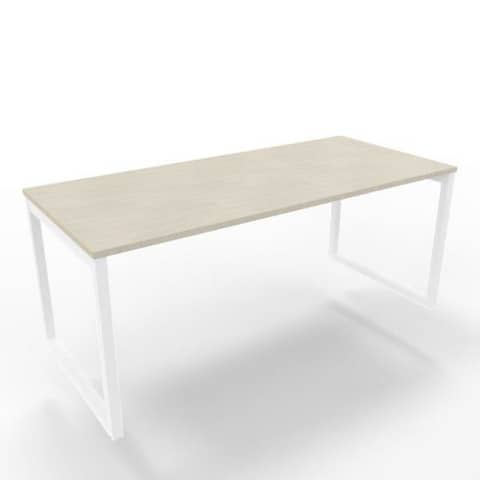 Scrivania piano cemento 180x80xH.75 cm gamba ad anello in acciaio bianco linea Practika P2 Quadrifoglio – ECSAT180-CL-I