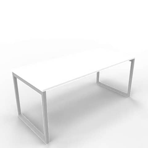 Scrivania piano bianco 180x80xH.75 cm gamba ad anello in acciaio argento linea Practika P2 Quadrifoglio – ECSAT180-BA-A