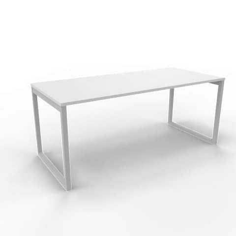 Scrivania piano grigio 180x80xH.75 cm gamba ad anello in acciaio argento linea Practika P2 Quadrifoglio – ECSAT180-GR-A