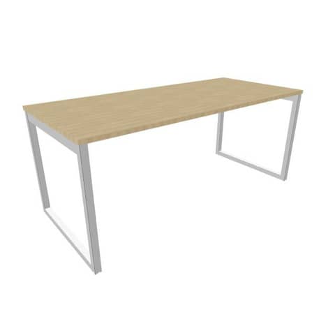 Scrivania piano rovere 180x80xH.75 cm gamba ad anello in acciaio argento linea Practika P2 Quadrifoglio – ECSAT180-RK-A