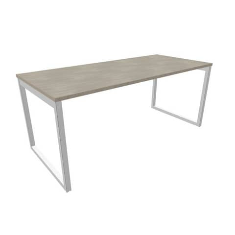 Scrivania piano cemento 180x80xH.75 cm gamba ad anello in acciaio argento linea Practika P2 Quadrifoglio – ECSAT180-CL-A