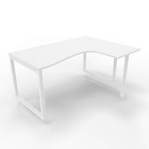 Scrivania penisola destra piano bianco 160x120xH.75 cm gamba ad anello acciaio bianco Practika P2 – ECSAT16D-BA-I
