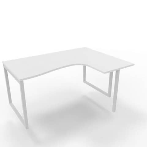 Scrivania penisola destra piano grigio 160x120xH.75 cm gamba ad anello acciaio bianco Practika P2 – ECSAT16D-GR-I