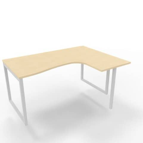 Scrivania penisola destra piano rovere 160x120xH.75 cm gamba ad anello acciaio bianco Practika P2 – ECSAT16D-RK-I