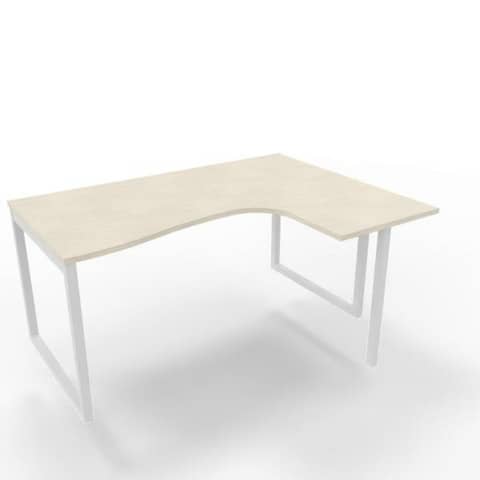 Scrivania penisola destra piano cemento 160x120xH.75 cm gamba ad anello acciaio bianco Practika P2 – ECSAT16D-CL-I