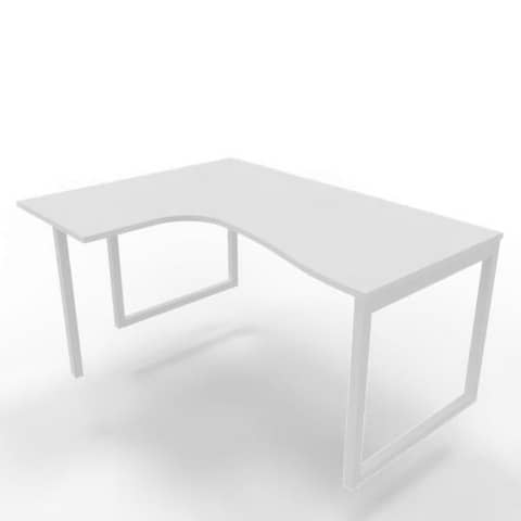 Scrivania penisola sinistra piano bianco 160x120xH.75 cm gamba ad anello acciaio bianco Practika P2 – ECSAT16S-BA-I