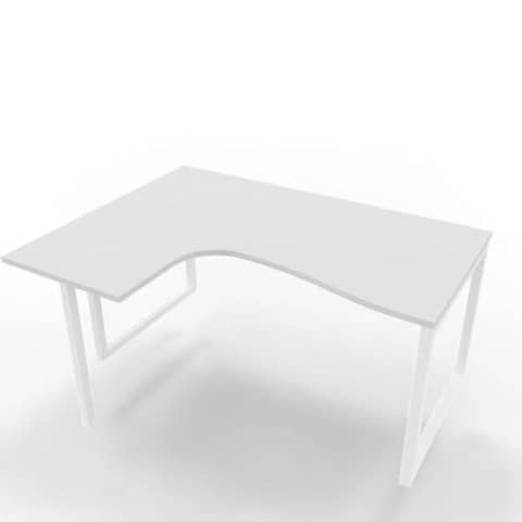Scrivania penisola sinistra piano grigio 160x120xH.75 cm gamba ad anello acciaio bianco Practika P2 – ECSAT16S-GR-I