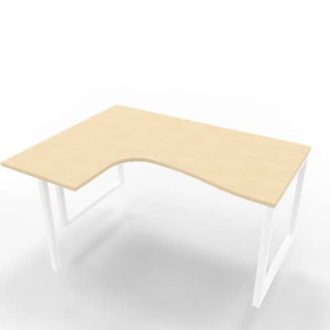 Scrivania penisola sinistra piano rovere 160x120xH.75 cm gamba ad anello acciaio bianco Practika P2 – ECSAT16S-RK-I