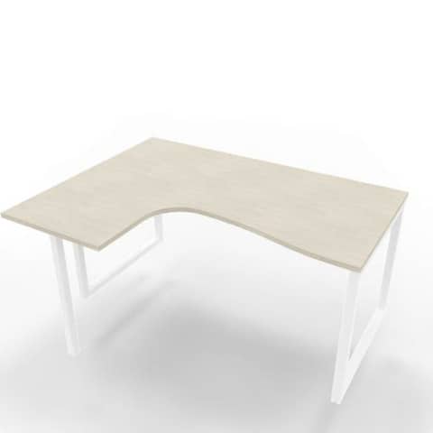 Scrivania penisola sx piano cemento 160x120xH.75 cm gamba ad anello acciaio bianco Practika P2 – ECSAT16S-CL-I