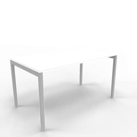 Scrivania piano bianco 140x80xH.75 cm gamba a ponte in acciaio argento linea Practika P3 Quadrifoglio – ECSPT140-BA-A