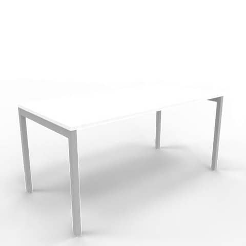 Scrivania piano bianco 160x80xH.75 cm gamba a ponte in acciaio argento linea Practika P3 Quadrifoglio – ECSPT160-BA-A