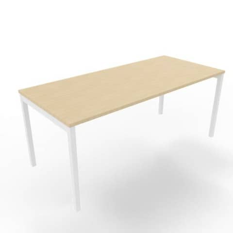 Scrivania piano rovere 180x80xH.75 cm gamba a ponte in acciaio bianco linea Practika P3 Quadrifoglio – ECSPT180-RK-I