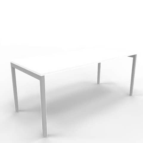 Scrivania piano bianco 180x80xH.75 cm gamba a ponte in acciaio argento linea Practika P3 Quadrifoglio – ECSPT180-BA-A