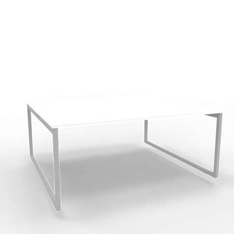 Bench piano bianco 180x160xH.75 cm gamba ad anello in acciaio argento linea Practika P2 Quadrifoglio – ECBEA18-BA-A