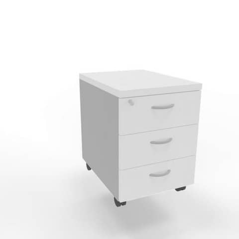 Cassettiera bianca 3 cassetti 42x56x58 cm con ruote e serratura linea Practika Quadrifoglio – PKCA0003-BA-AA