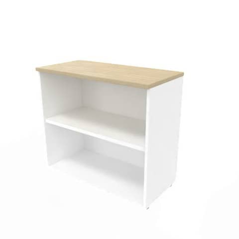 Armadio a giorno basso finitura rovere scocca bianca 90x45xH.81,5 cm linea Practika Quadrifoglio – ECEB90G-RK-BA