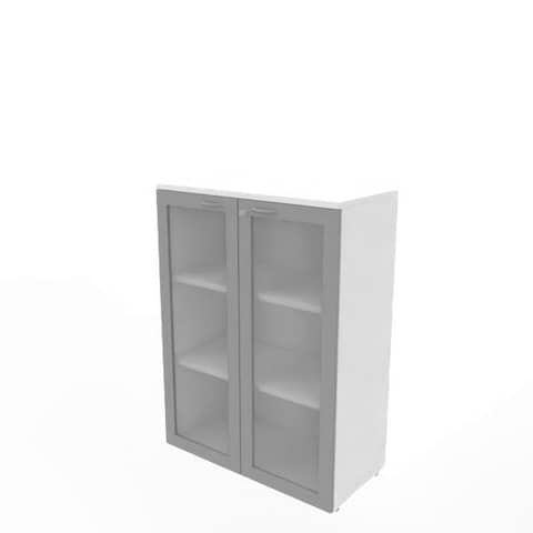 Armadio medio ante vetro telaio MDF, top biancoi scocca bianca 90x45xH.123,2 cm Practika Quadrifoglio – ECEM90T-BA-BA-V3