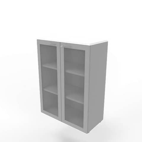Armadio medio ante vetro telaio MDF, top bianco scocca argento 90x45xH.123,2 cm Practika Quadrifoglio – ECEM90T-BA-AA-V3