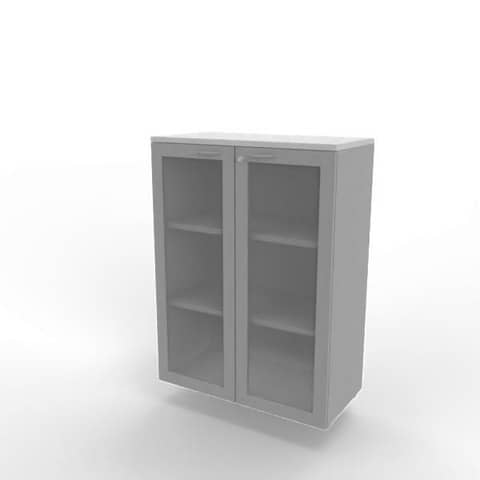 Armadio medio ante vetro telaio MDF, top grigio scocca argento 90x45xH.123,2 cm Practika Quadrifoglio – ECEM90T-GR-AA-V3