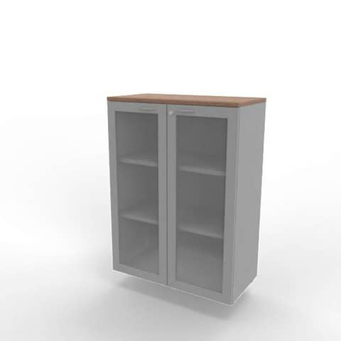 Armadio medio ante vetro telaio MDF, top noce canaletto scocca argento 90x45xH.123,2 cm – ECEM90T-NO-AA-V3