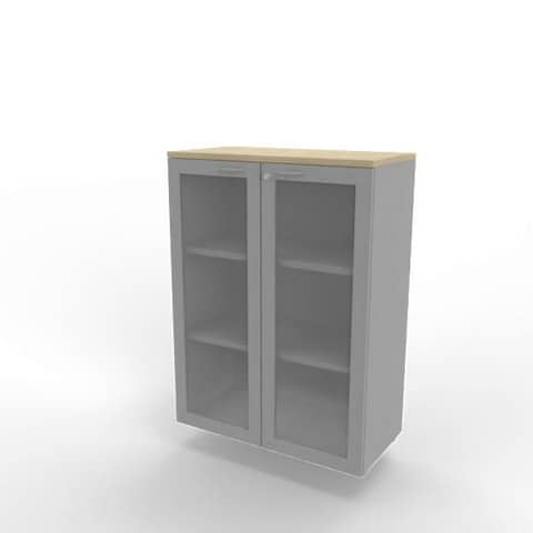Armadio medio ante vetro telaio MDF, top rovere scocca argento 90x45xH.123,2 cm Practika Quadrifoglio – ECEM90T-RK-AA-V3