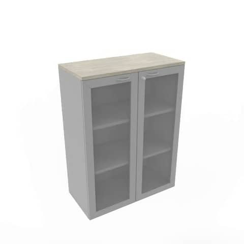 Armadio medio ante vetro telaio MDF, top cemento scocca trama antracite 90x45xH.123,2 cm – ECEM90T-CL-TA-V3